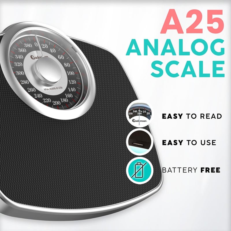 Adamson A25 Scales for Body Weight - Up to 400 LB - New - 5.3" Dial on 12.4" x 10.2" Platform - Anti-Skid Rubber Surface - Bathroom Scale Analog - Durable with 20-Year Assurance - Silver - Image 2
